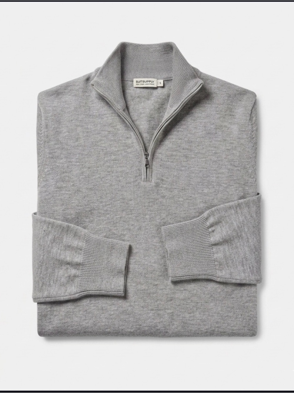Suitsupply Light Gray Zip-Front Mock Collar Sweater - Picture 4 of 7